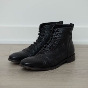 John Varvatos Black Leather Combat Boots
